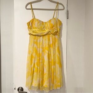 Marc Bouwer Glamit 100% Silk Yellow and White Floral Spaghetti Strap Sundress